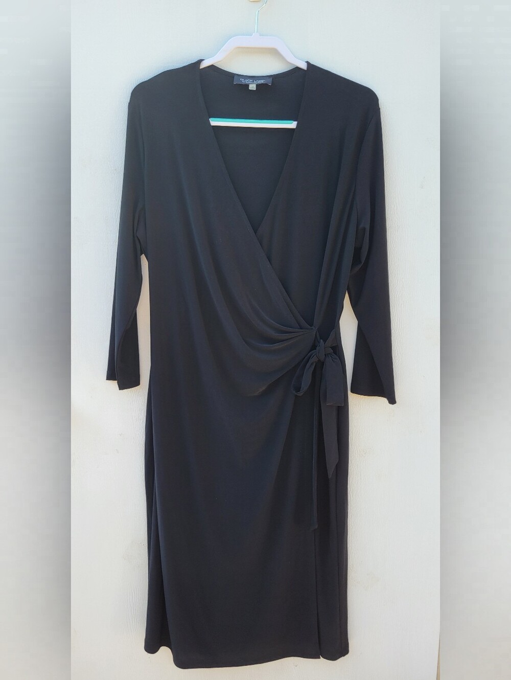 Evan Picone Black Label Women's Black Long Sleeve Wrap Dress with Side Tie